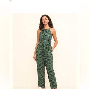 Blank NYC Jumpsuit Women large Linen Green Snake Skin